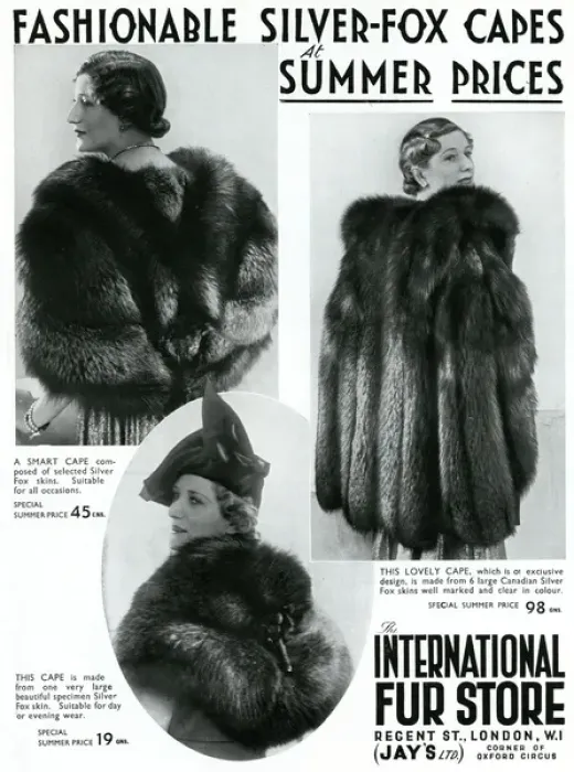 Framed Print : Advert for International Fur Store silver-fox capes 1937 Framed Print : Advert for International Fur Store silver-fox capes 1937