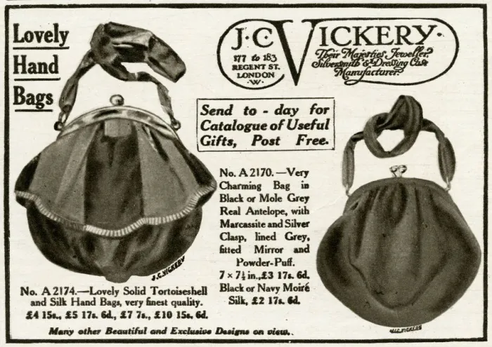 Framed Print : Advert for J. C Vickery clasp bags 1918 Framed Print : Advert for J. C Vickery clasp bags 1918