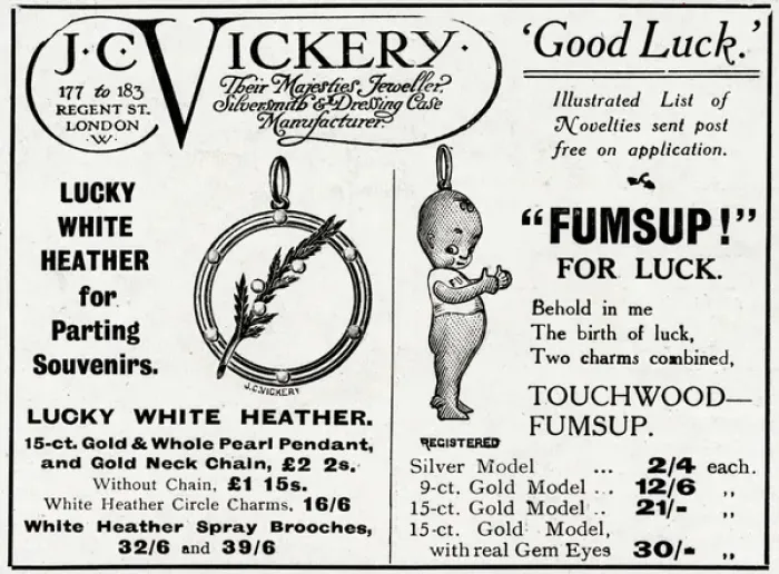 Framed Print : Advert for J. C Vickery lucky jewellery 1916 Framed Print : Advert for J. C Vickery lucky jewellery 1916