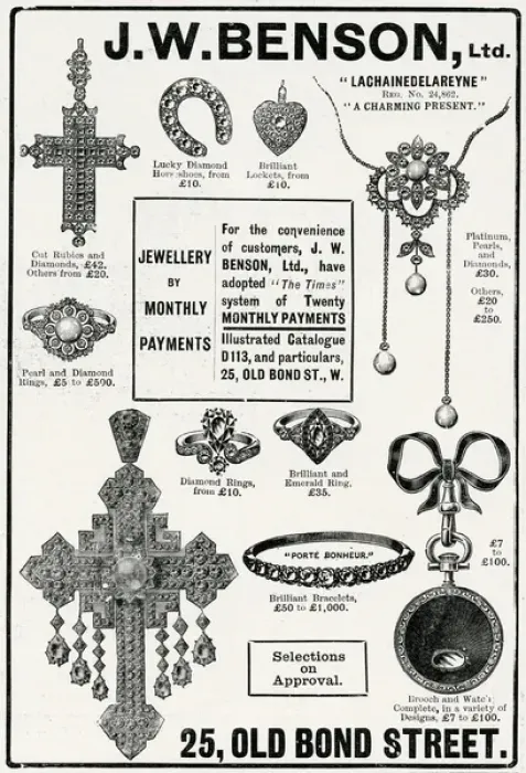 Framed Print : Advert for J. W Benson jewellery 1904 Framed Print : Advert for J. W Benson jewellery 1904