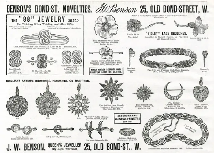 Framed Print : Advert for J. W Benson novelty jewellery 1888 Framed Print : Advert for J. W Benson novelty jewellery 1888