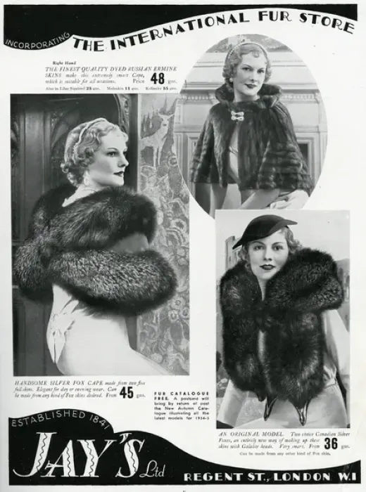 Framed Print : Advert for Jays womens quality furs 1934