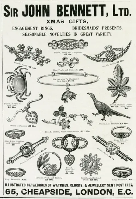 Framed Print : Advert for John Bennett jewellers, novelty jewellery 1901 Framed Print : Advert for John Bennett jewellers, novelty jewellery 1901