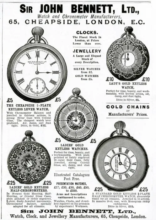 Framed Print : Advert for John Bennett pocket watches 1892