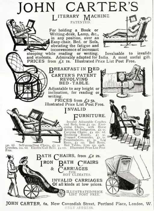 Framed Print : Advert for John Carters invalid chairs 1884 Framed Print : Advert for John Carters invalid chairs 1884