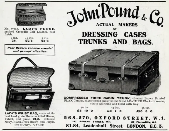 Framed Print : Advert for John Pound & Co luggage case 1920 Framed Print : Advert for John Pound & Co luggage case 1920