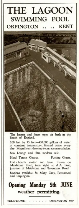 Framed Print : Advert for the Lagoon, swimming pool, Orpingon 1933 Framed Print : Advert for the Lagoon, swimming pool, Orpingon 1933
