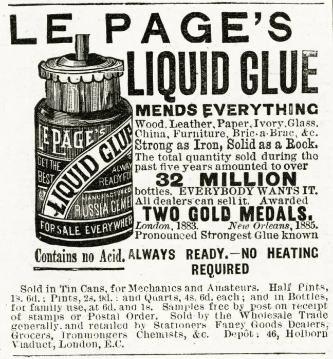 Framed Print : Advert for Le Pages liquid glue 1884 Framed Print : Advert for Le Pages liquid glue 1884