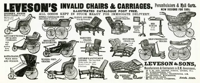Framed Print : Advert for Levesons invalid chairs and carriages 1905 Framed Print : Advert for Levesons invalid chairs and carriages 1905