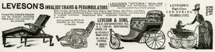 Framed Print : Advert for Levesons invalid chairs & perambulators 1889