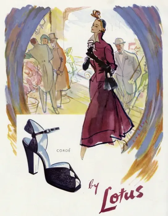 Framed Print : Advert for Lotus peep toe shoes 1950