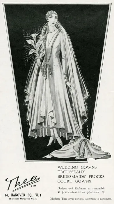 Framed Print : Advert for Madame Thea - wedding gowns 1929