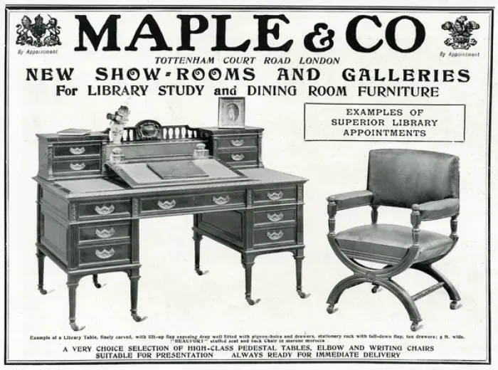 Framed Print : Advert for Maple & Co. library table & chair 1904