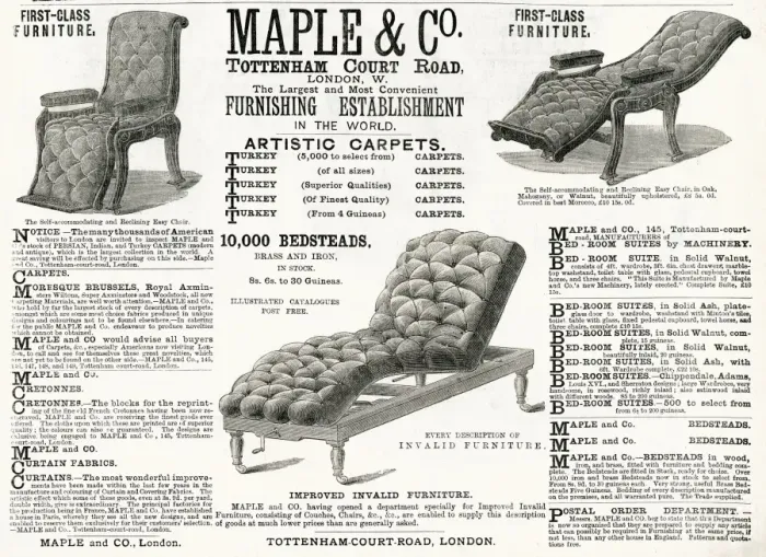 Framed Print : Advert for Maple & Co. reclining chairs 1882