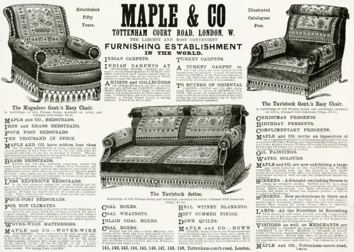 Framed Print : Advert for Maple & Co easy chairs 1890 Framed Print : Advert for Maple & Co easy chairs 1890