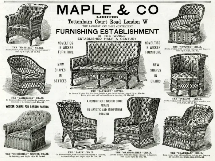 Framed Print : Advert for Maple & Co wicker furniture 1892