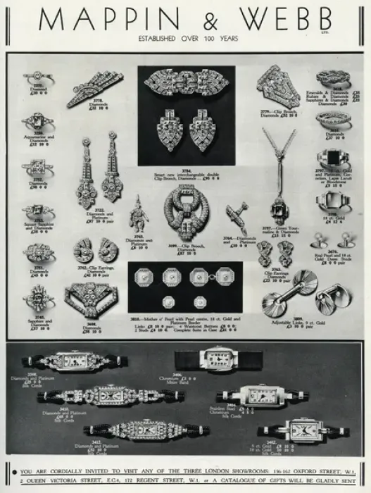 Framed Print : Advert for Mappin & Webb fine jewellery 1934 Framed Print : Advert for Mappin & Webb fine jewellery 1934