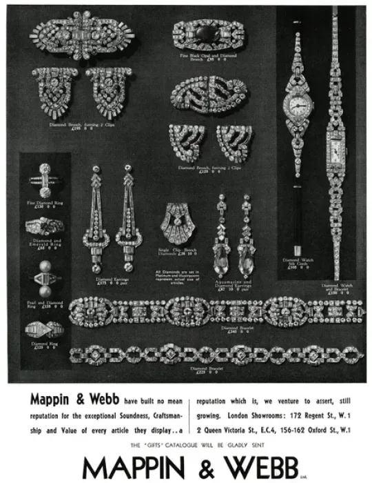 Framed Print : Advert for Mappin & Webb fine jewellery 1936 Framed Print : Advert for Mappin & Webb fine jewellery 1936