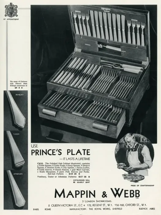 Framed Print : Advert for Mappin & Webb Princes Plate cutlery case 1935