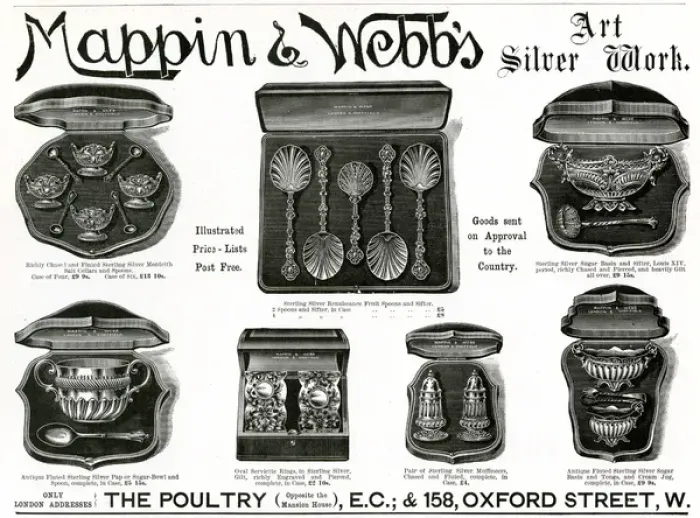 Framed Print : Advert for Mappin & Webb silver items 1892 Framed Print : Advert for Mappin & Webb silver items 1892