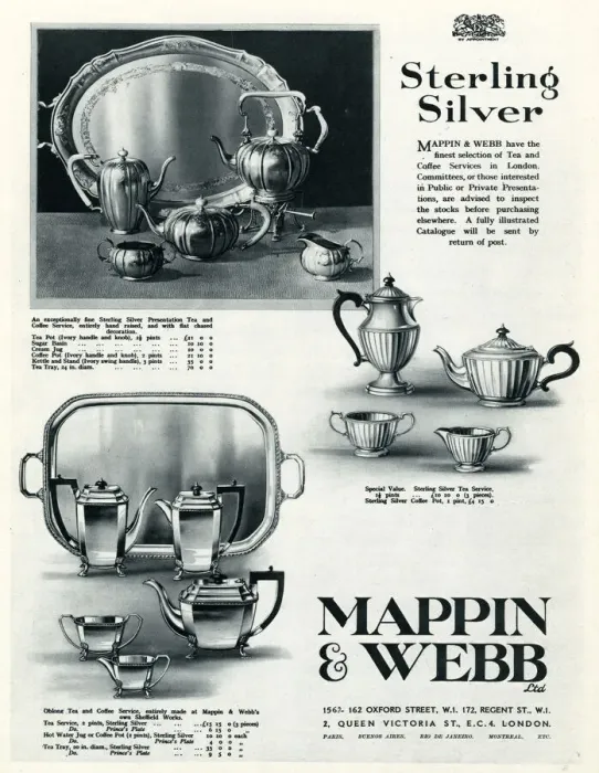 Framed Print : Advert for Mappin & Webb tea & coffee service 1929 Framed Print : Advert for Mappin & Webb tea & coffee service 1929