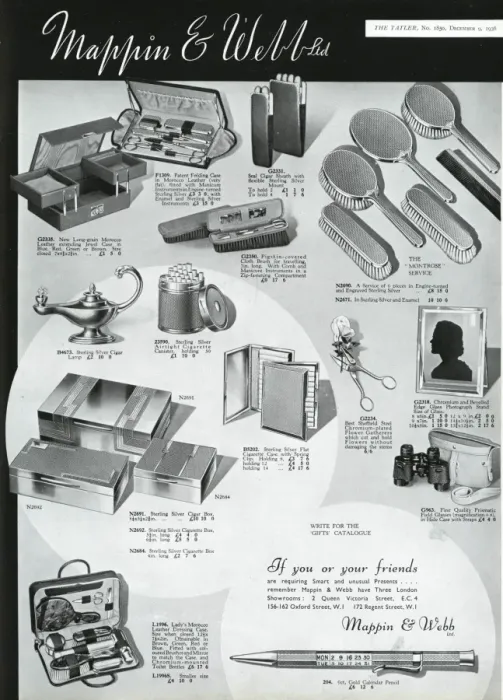 Framed Print : Advert for Mappin & Webb unusual presents 1936 Framed Print : Advert for Mappin & Webb unusual presents 1936