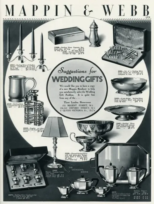 Framed Print : Advert for Mappin & Webb wedding gifts 1935 Framed Print : Advert for Mappin & Webb wedding gifts 1935