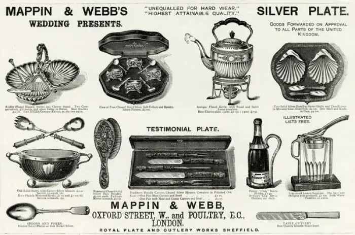 Framed Print : Advert for Mappin & Webbs wedding gifts 1889 Framed Print : Advert for Mappin & Webbs wedding gifts 1889