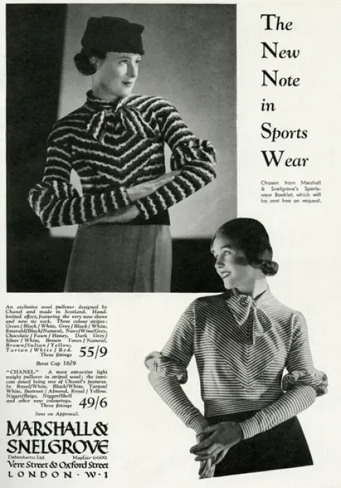 Framed Print : Advert for Marshall & Snelgrove fashionable stripes 1933 Framed Print : Advert for Marshall & Snelgrove fashionable stripes 1933