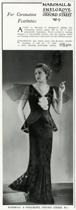 Framed Print : Advert for Marshall & Snelgrove lace dinner gown 1937 Framed Print : Advert for Marshall & Snelgrove lace dinner gown 1937