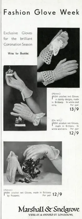 Framed Print : Advert for Marshall & Snelgrove womens wrist glooves 1937