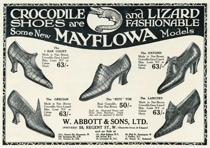 Framed Print : Advert for Mayflowa crocodile and lizard womens shoes 1923