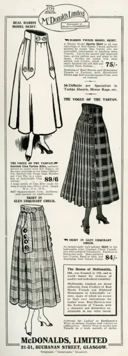 Framed Print : Advert for McDonalds Limited womens skirts 1917