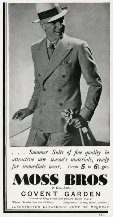 Framed Print : Advert for Moss Bros summer suits for men 1934 Framed Print : Advert for Moss Bros summer suits for men 1934