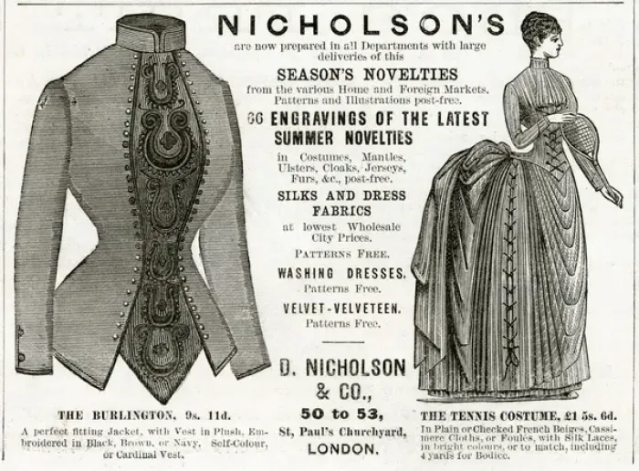 Framed Print : Advert for Nicholsons womens summer clothing 1886