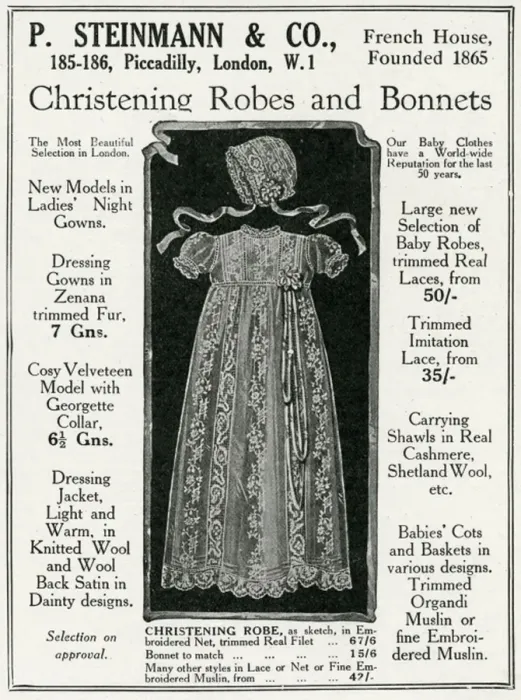 Framed Print : Advert for P. Steinmann & Co Christening robes 1926