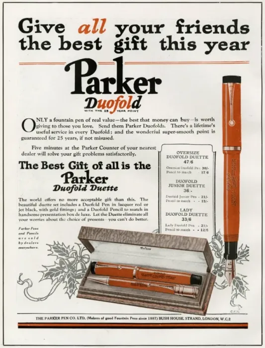 Framed Print : Advert for Parker Duofold pens Framed Print : Advert for Parker Duofold pens