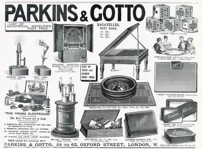 Framed Print : Advert for Parkins and Gotto, gambling items 1903 Framed Print : Advert for Parkins and Gotto, gambling items 1903