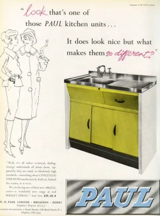 Framed Print : Advertisement for Paul kitchen units, 1960 Framed Print : Advertisement for Paul kitchen units, 1960