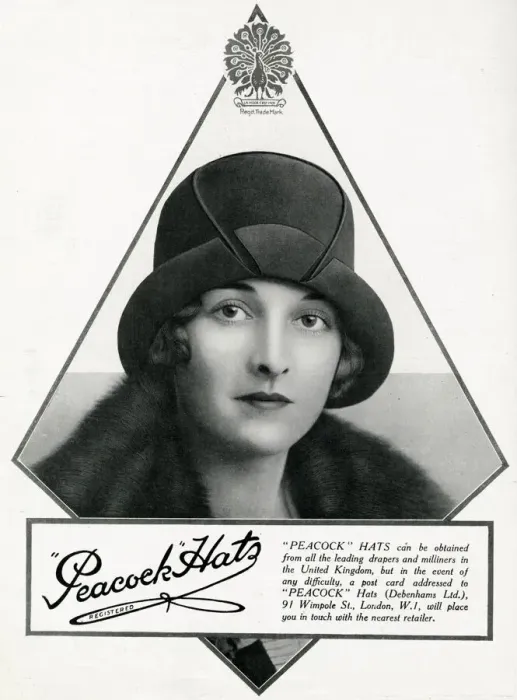 Framed Print : Advert for Peacock hats 1927