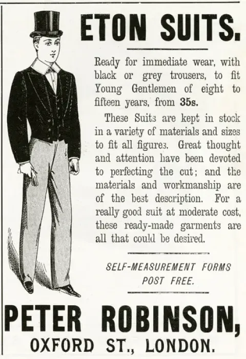 Framed Print : Advert for Peter Robinson Eton suits 1894 Framed Print : Advert for Peter Robinson Eton suits 1894