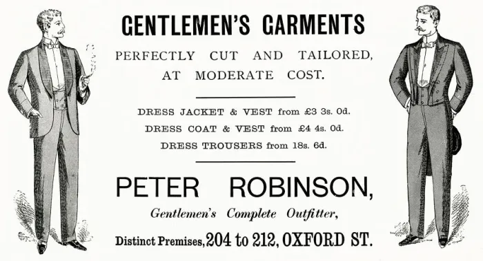 Framed Print : Advert for Peter Robinson gentlemens evening wear 1895 Framed Print : Advert for Peter Robinson gentlemens evening wear 1895