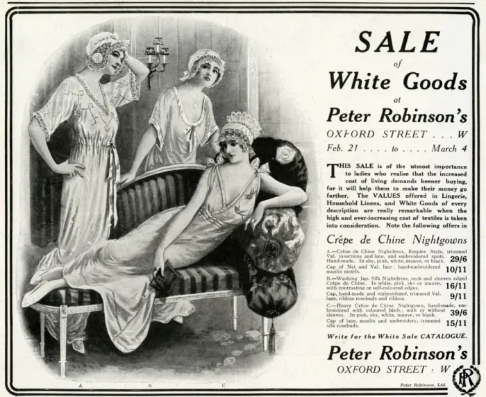 Framed Print : Advert for Peter Robinsons nightdresses 1916 Framed Print : Advert for Peter Robinsons nightdresses 1916