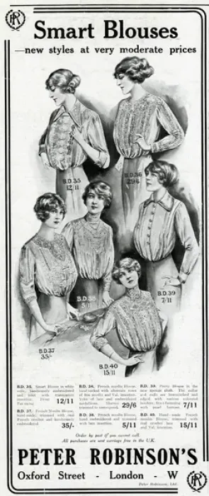 Framed Print : Advert for Peter Robinsons womens blouses 1913 Framed Print : Advert for Peter Robinsons womens blouses 1913