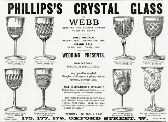Framed Print : Advert for Phillipss crystal glasses 1892 Framed Print : Advert for Phillipss crystal glasses 1892