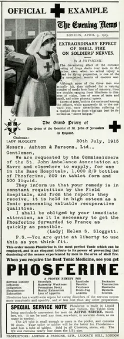 Framed Print : Advert for Phosferine tonic medicine 1915