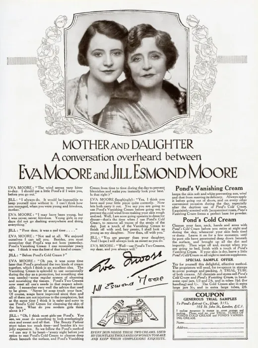 Framed Print : Advertisement for Ponds Creams featuring a conversation between Eva Moore Framed Print : Advertisement for Ponds Creams featuring a conversation between Eva Moore