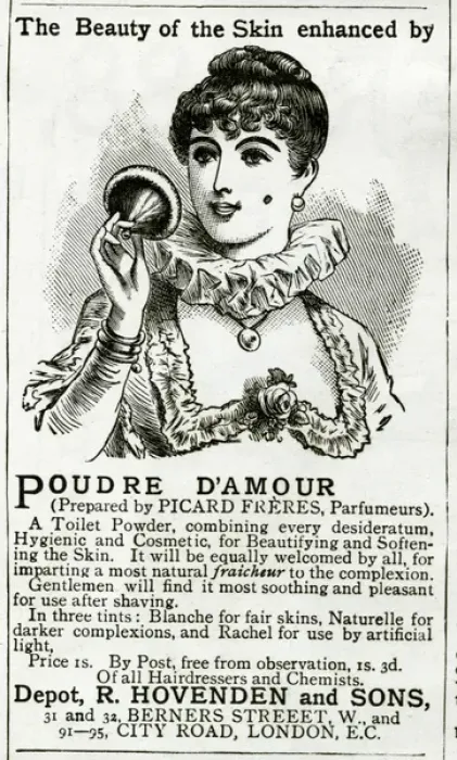 Framed Print : Advert for R. Hovenden and Sons, puff powder 1889