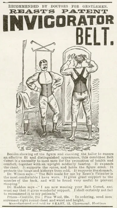 Framed Print : Advertisement for Reast's Patent Invigorator Belt - recommended by Doctors for Gentlemen Date: 1894 Framed Print : Advertisement for Reast's Patent Invigorator Belt - recommended by Doctors for Gentlemen Date: 1894
