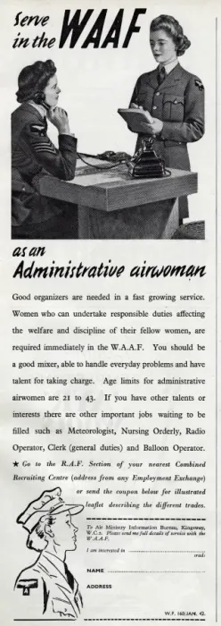 Framed Print : Advert for recruiting women for the WaF 1942 Framed Print : Advert for recruiting women for the WaF 1942